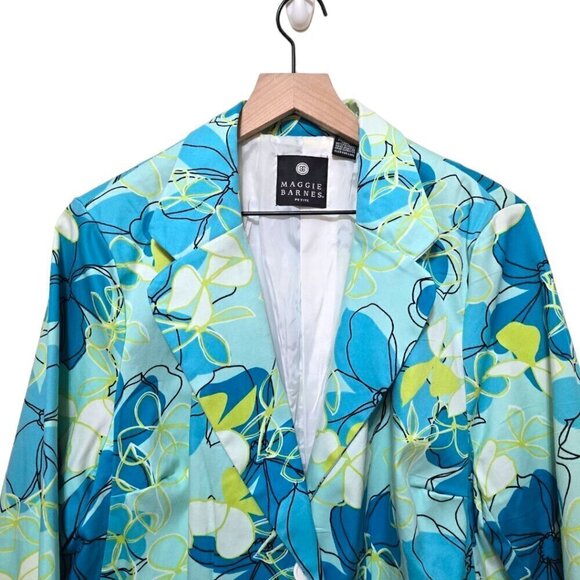 Maggie Barnes Petites Blue Floral Oversize Single Breasted Blazer Jacker Sz 16WP - Picture 3 of 10